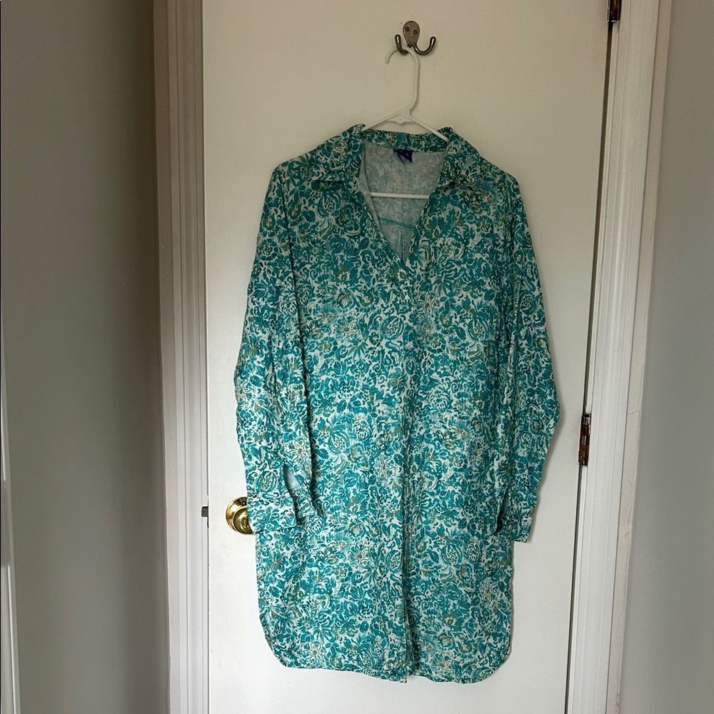 Rip Skirt Teal Floral Button-Up dress